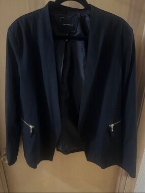 Robert Rodriguez Black Open-Front Blazer with Gold Zipper Accents